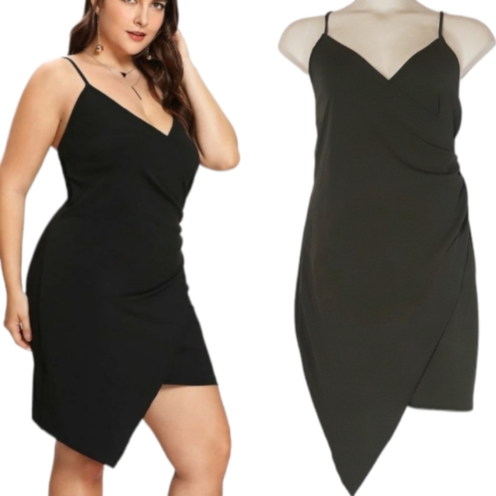 LILIAN Green Asymmetrical Hem Sleeveless Ruching Dress 3X NWT